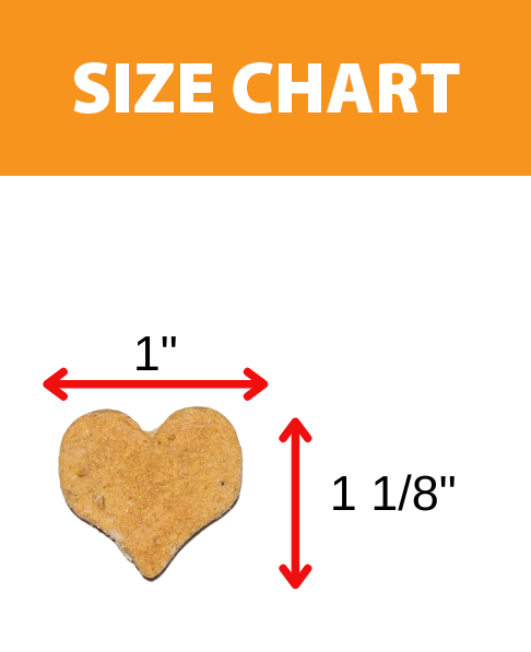 Size comparison of Hunter's Healthy Treats heart-shaped dog treats - single heart shown